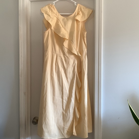 Oliver Bonas cloud frilled midi dress buttermilk size 12‎ NWT ruffle tie back - Picture 7 of 13